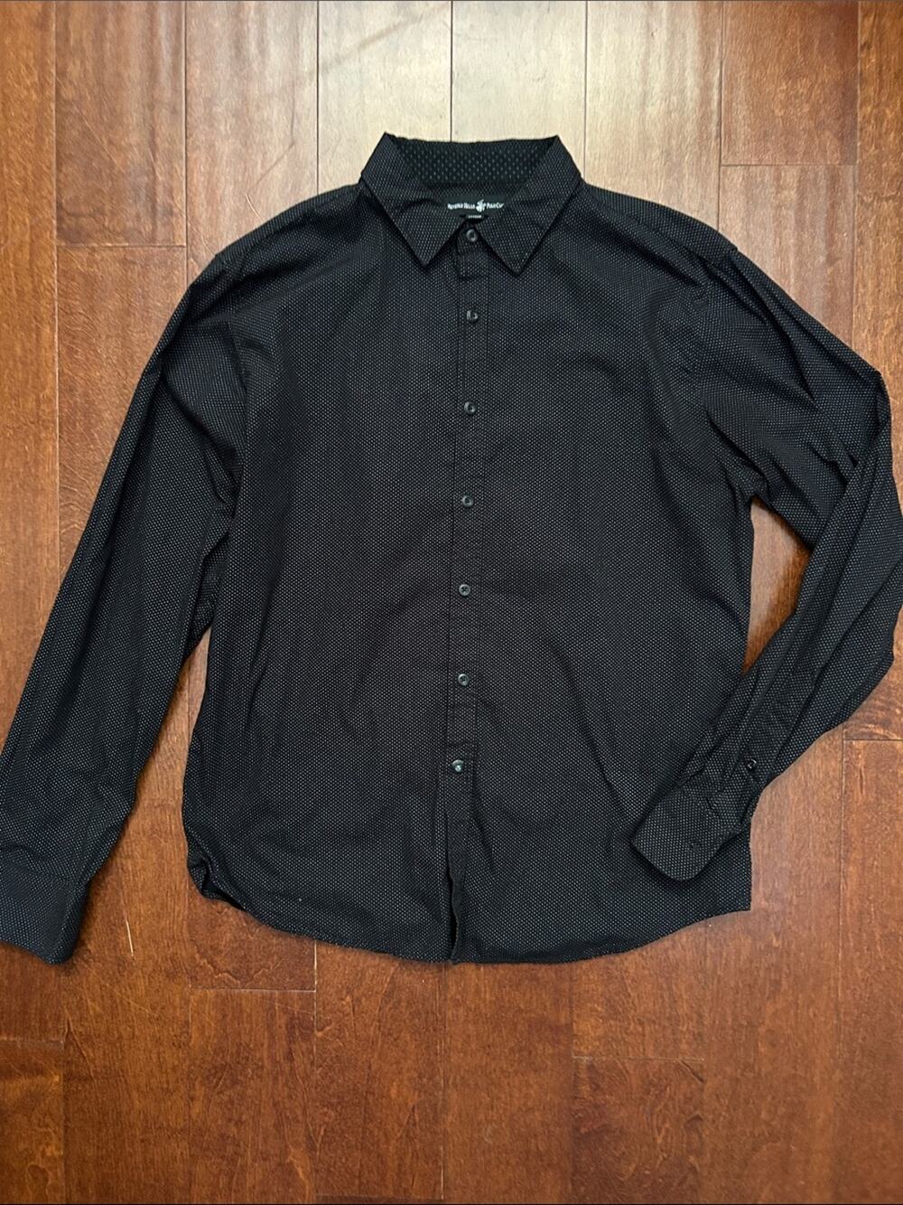 Beverly Hills Polo Club Men's Black Micro-Dot Long-Sleeve Dress Shirt, Size Lg